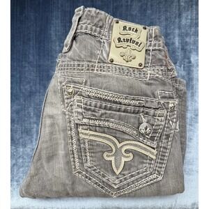 Rock Revival Jeans Mens 33 Gray Denim Jasper Straight Cotton Embellished 32x30"